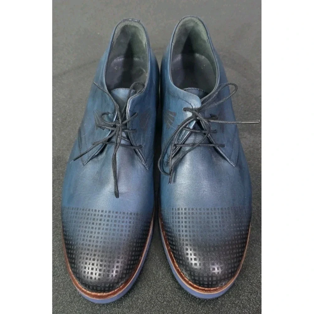 S'Baker Leather EMBOSSED DERBY SHOES BLUE‎ Men 8.5 EU 41 Sneaker Casual EUC